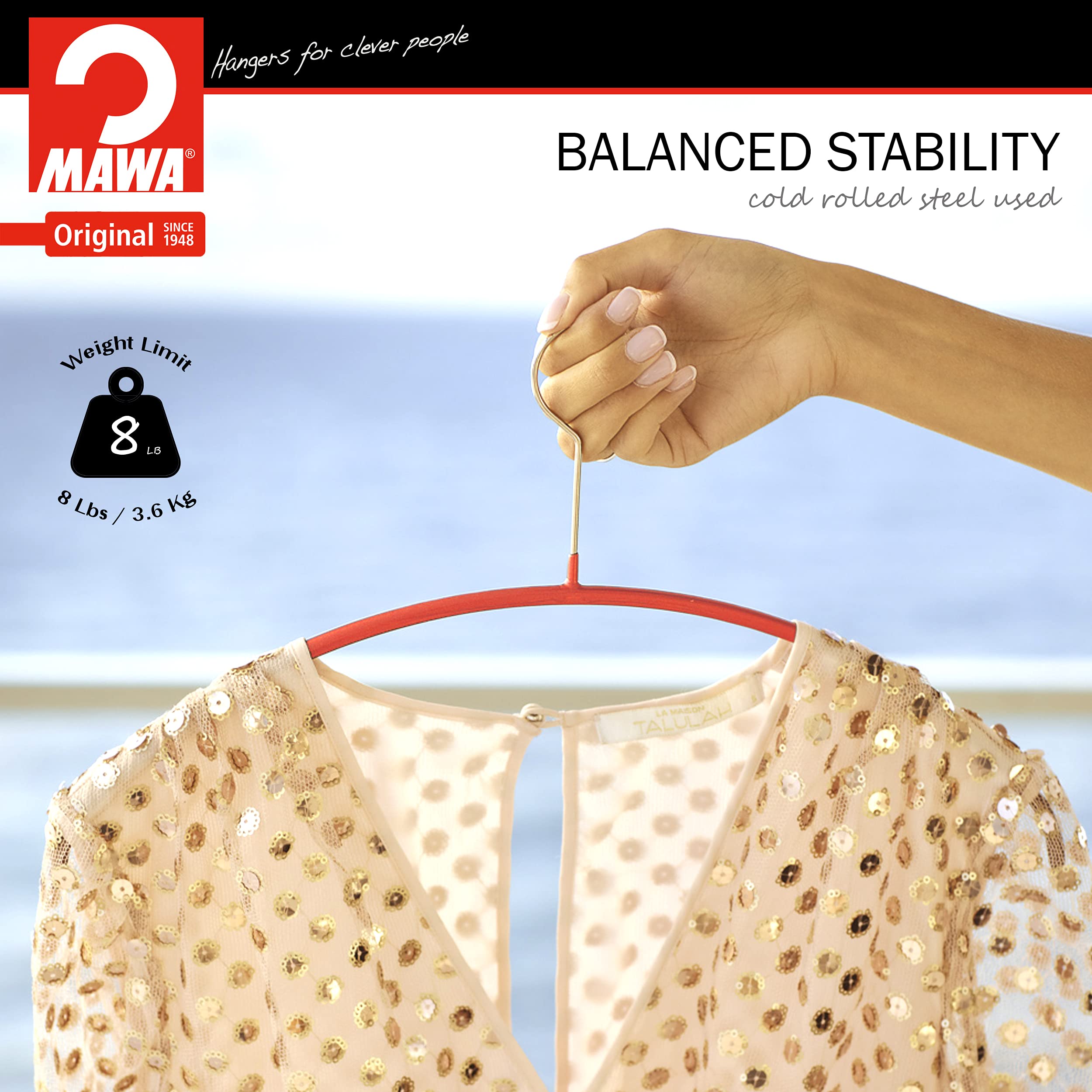 Mawa Euro Series Light Thin Non-Slip Space Saving Clothes Hanger Style 40/P, Set Of 10, Red Pack Of 10 10 Piece